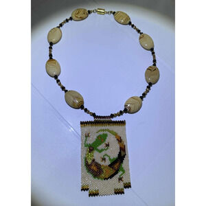 Rainbow Gecko Lizard Necklace Miyuki Delica Beads Suzanne Cooper Design Boho
